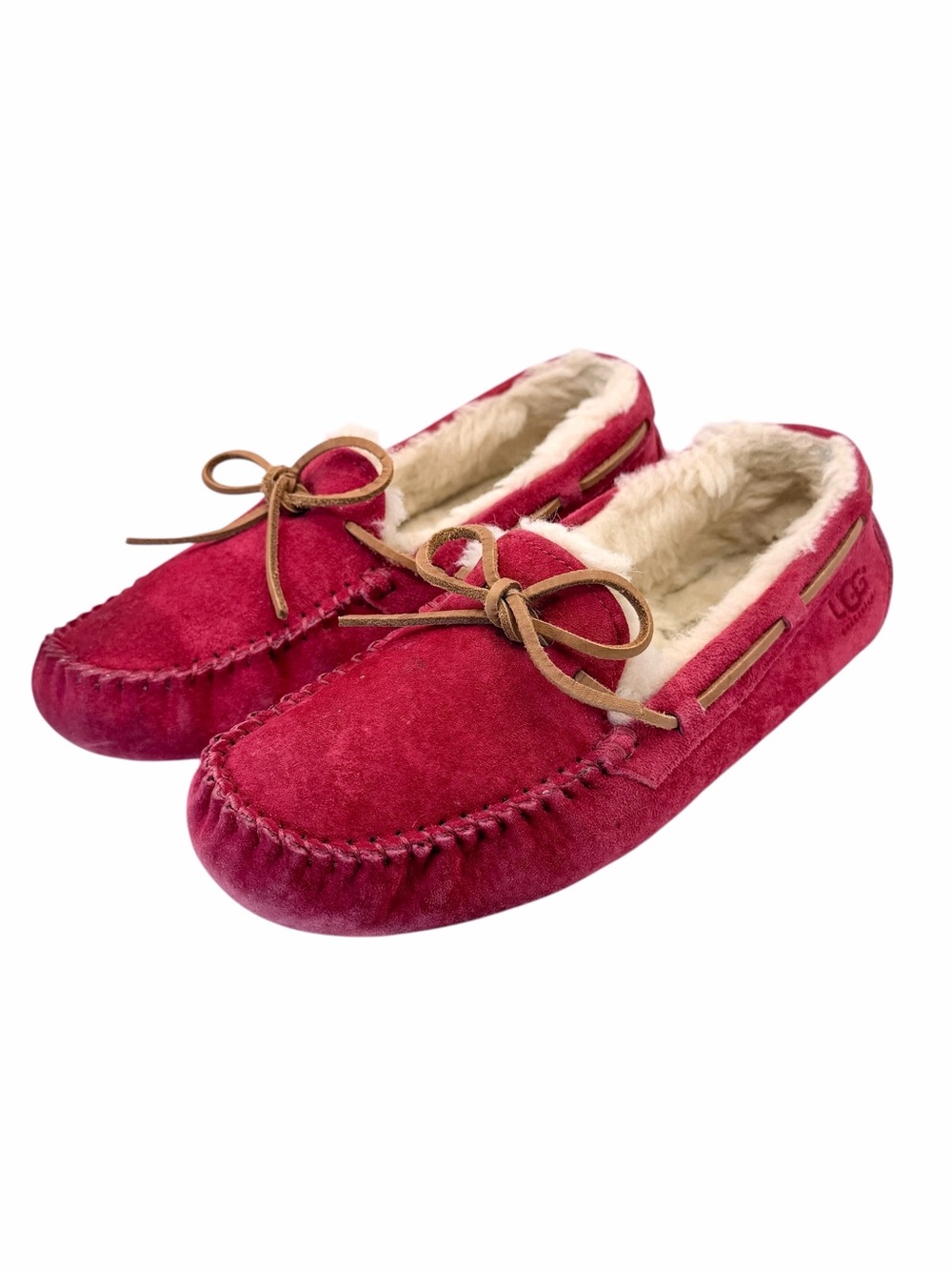 UGG Dakota Sheepskin Moccasin Slippers Women’s Size 8 Magenta Suede Cozy Lined - Picture 2 of 8